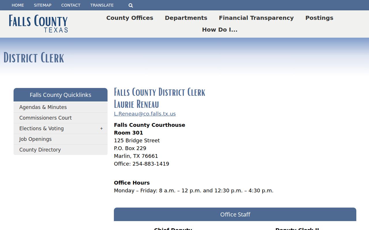 Falls County warrant search reference to District Clerk criminal docket