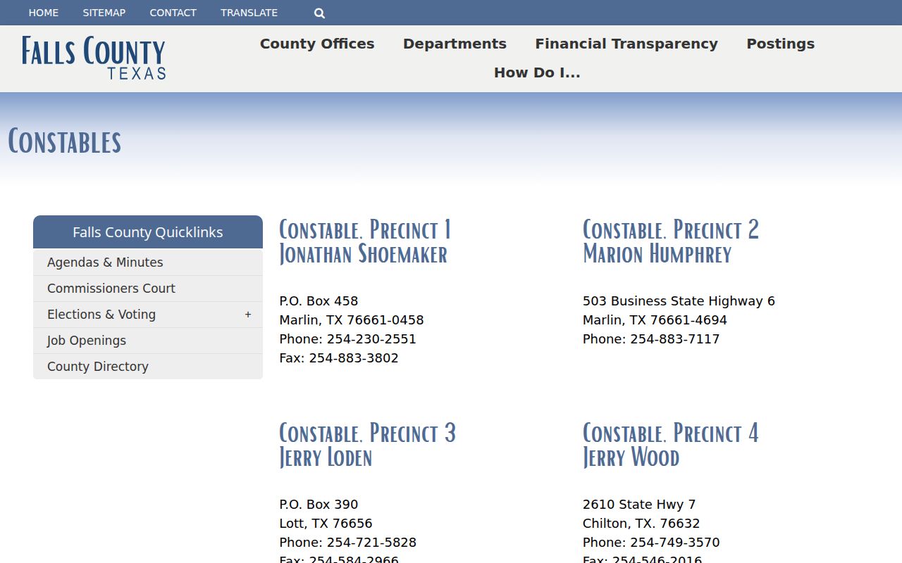 Falls County warrant search routing through four precinct constables