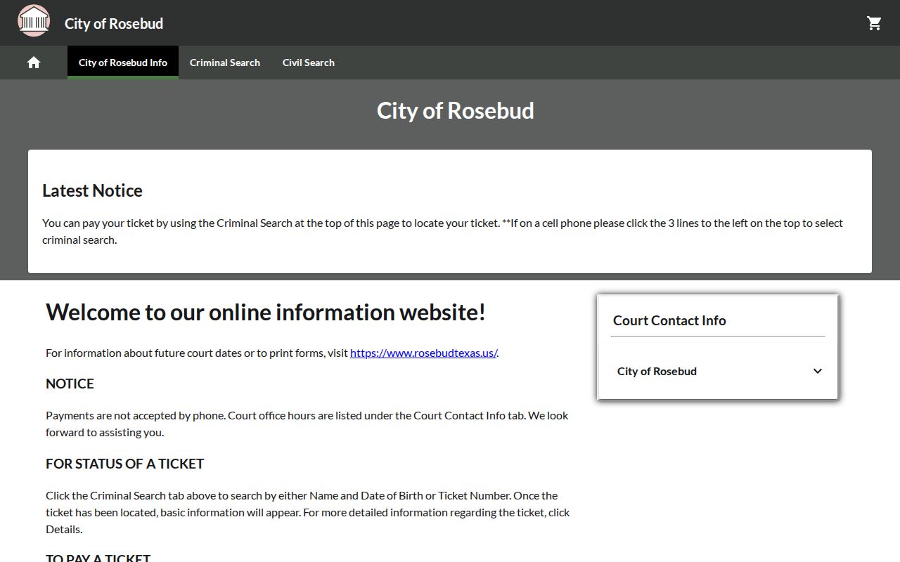 Falls County traffic warrant reference: official Rosebud GovRec interface