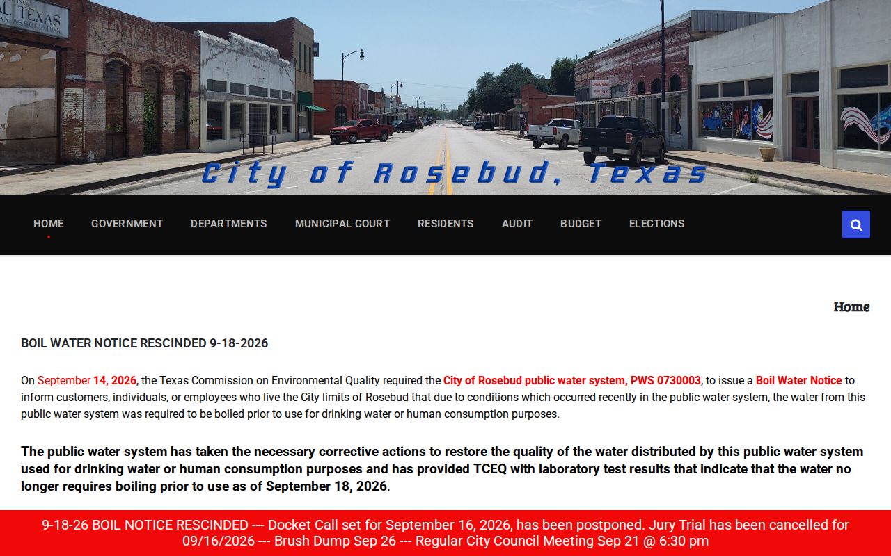Falls County Rosebud warrant records context: official city website