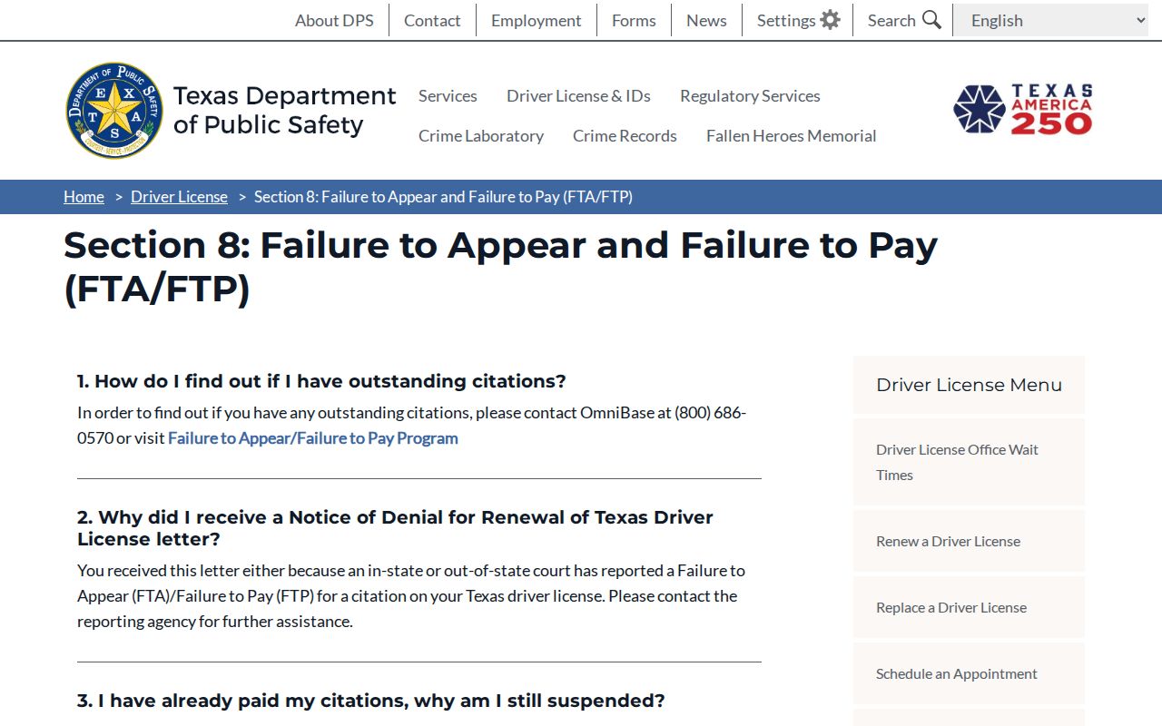 Falls County active warrant status: DPS FAQ on FTA and FTP limits