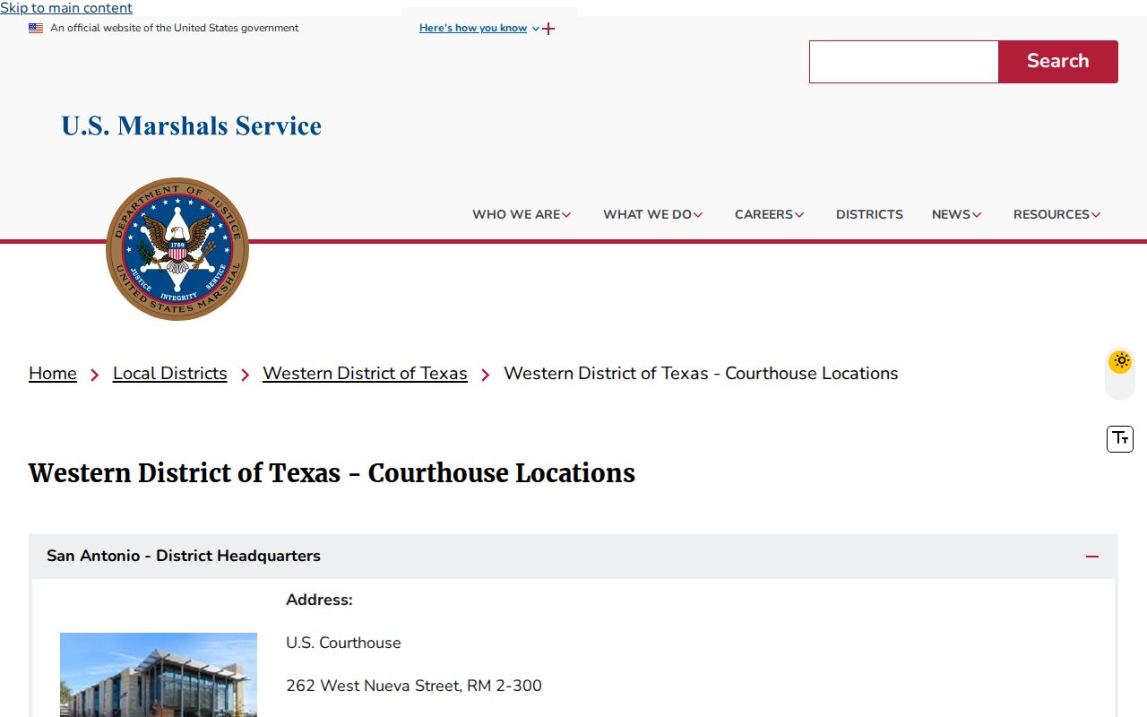 Falls County federal arrest warrant context: U.S. Marshals Waco office location