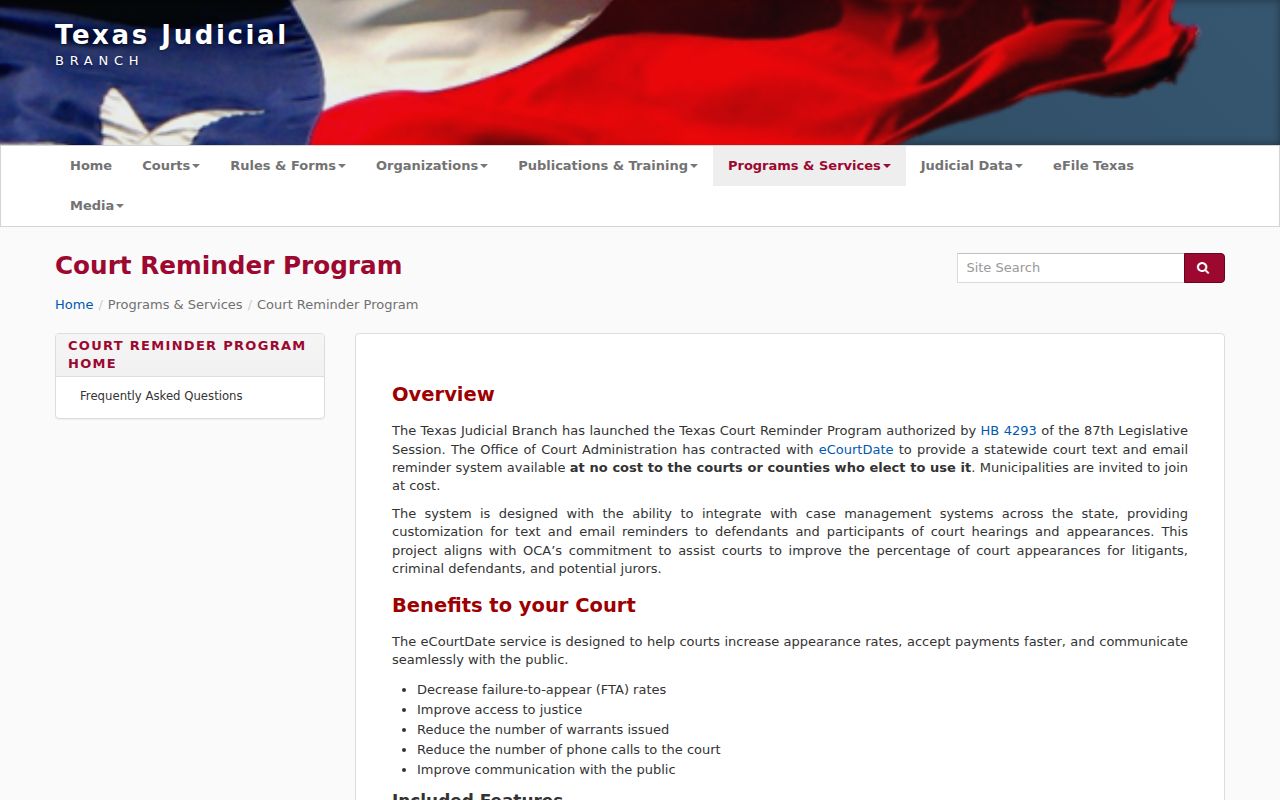 Falls County active warrant reference: Texas Court Reminder Program page