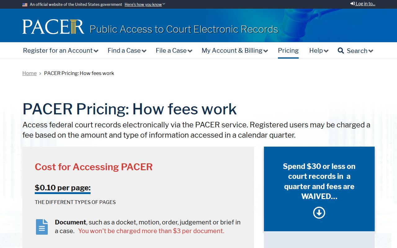 Falls County federal arrest warrant research: PACER pricing and access information
