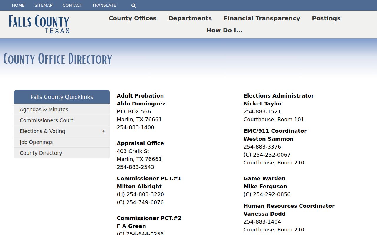 Falls County warrant records: county courts and clerk contacts